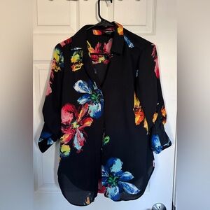 Mossimo Supply Co. Black Button-Down with Bright Floral Print
